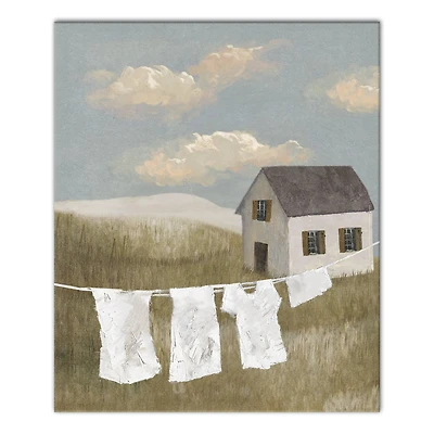 House on Hill Calming Laundry Scene 20" x 24" Canvas Wall Art