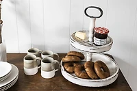 Hello Honey® 18.5" Distressed Cream Wood 2-Tier Tray