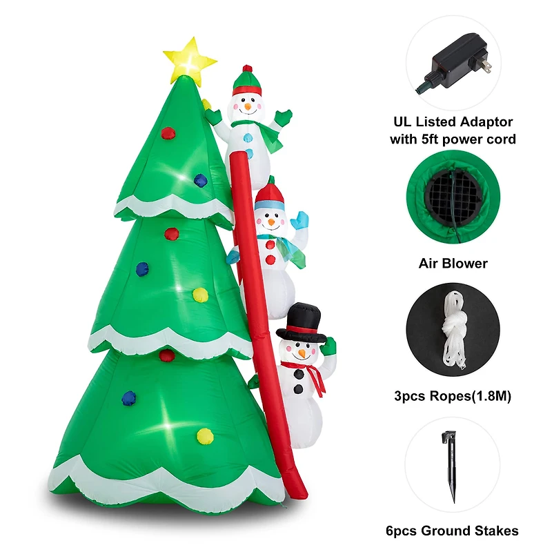 Glitzhome® 8ft. Lighted Inflatable Xmas Snowman Climbing Up Tree Décor