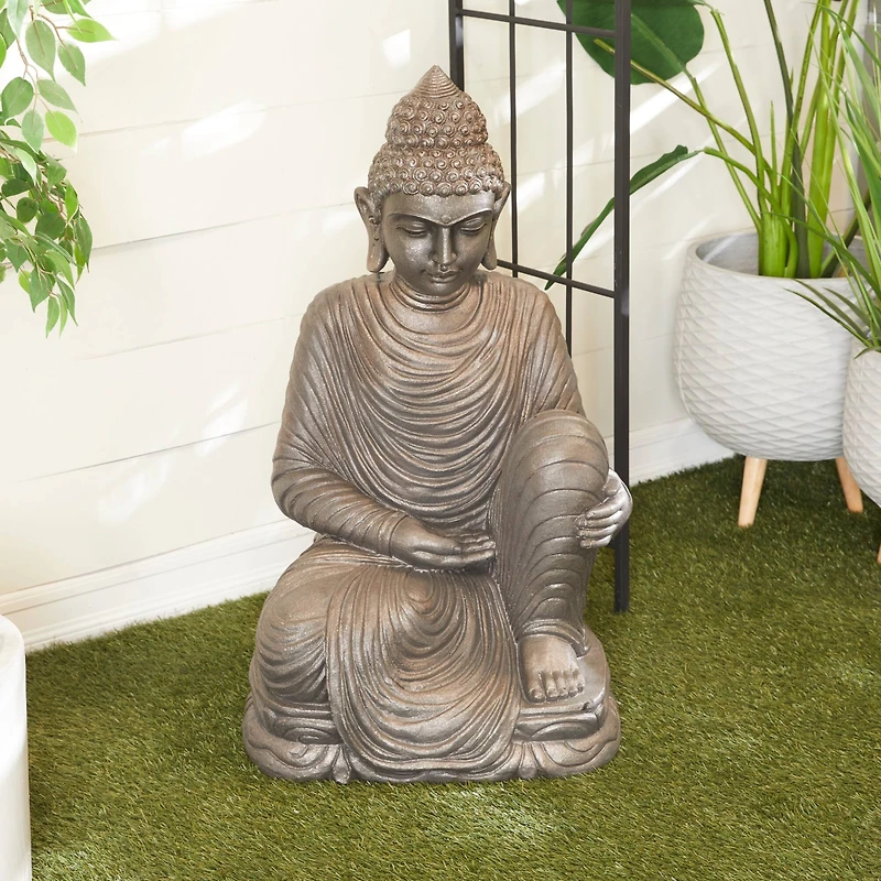 Dark Brown Traditional Buddha Garden Sculpture, 19" x 15" x 36"