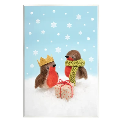 Stupell Industries Birds Gift Giving Christmas Snow Wall Plaque Art