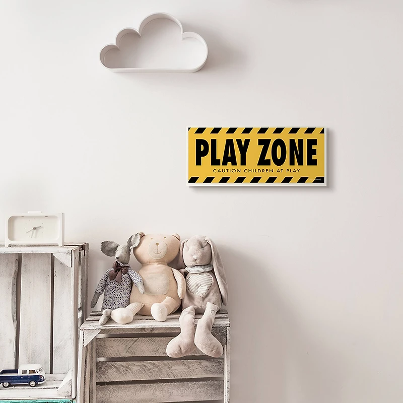 Stupell Industries Play Zone Caution Children Construction Sign Yellow Black, 7" x 17"