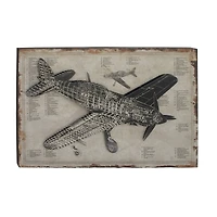 47" White Wood Industrial Plane Blueprint Wall Décor