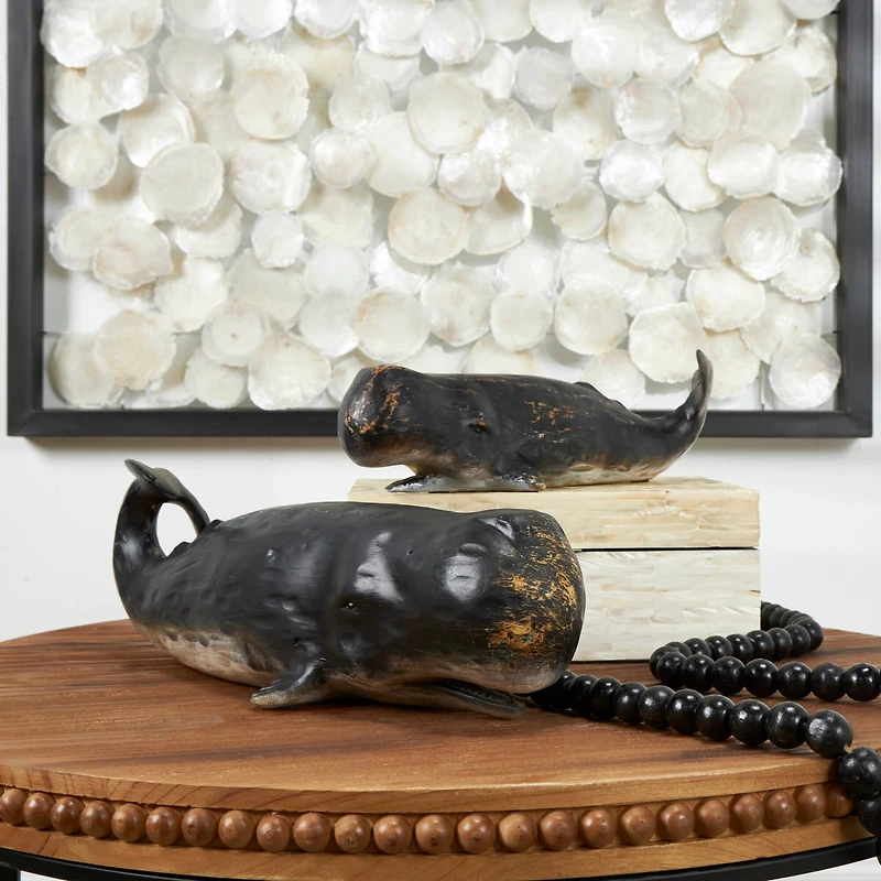 Black Distressed Whale Sculpture Set