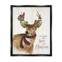 Stupell Industries All Roads Lead Home Christmas Deer Framed Floater Canvas Wall Art