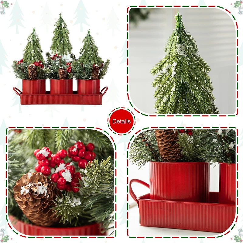 Glitzhome® 21" Christmas Metal Potted Triple Trees Centerpiece