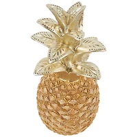 13" Gold Textured Pineapple Fruit Sculpture with Carved Top
