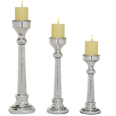 Silver Glass Vintage Candle Holder Set