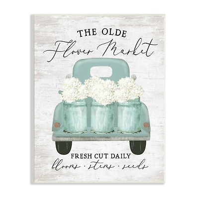 Stupell Industries Olde Farmer Market Vintage Turquoise Truck White Florals Wall Plaque