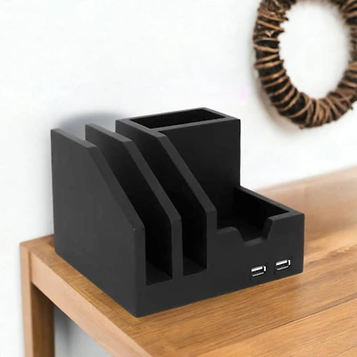 American Art Décor™ Black All-in-One Desk File Organizer with USB Charger
