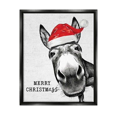 Stupell Industries Merry Christmass Funny Donkey Framed Floater Canvas Wall Art