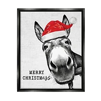 Stupell Industries Merry Christmass Funny Donkey Framed Floater Canvas Wall Art