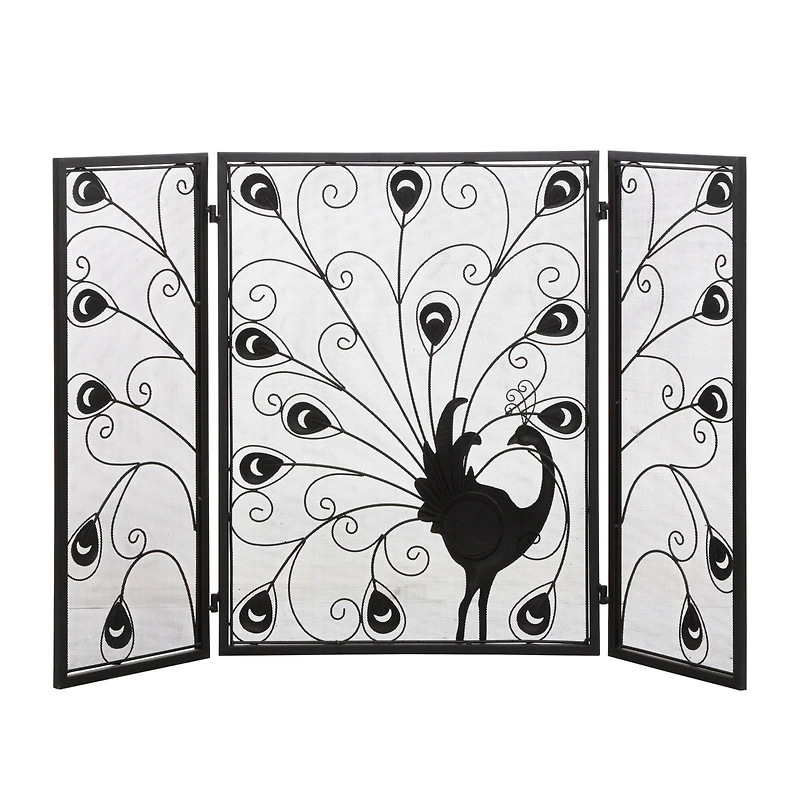 Black Metal Eclectic Fireplace Screen, 32" x 48" x 1"