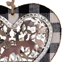 4.25" Black and White Buffalo Plaid Heart with Reindeer Christmas Ornament