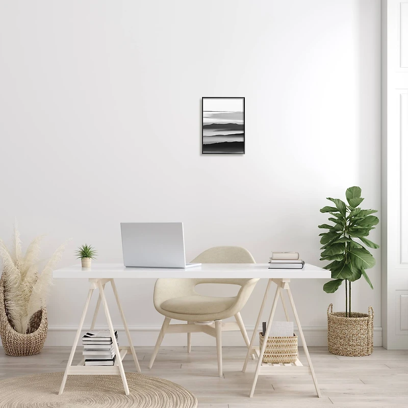 Stupell Industries Misty Clouds Eerie Mountain Landscape Black White in Black Frame Wall Art