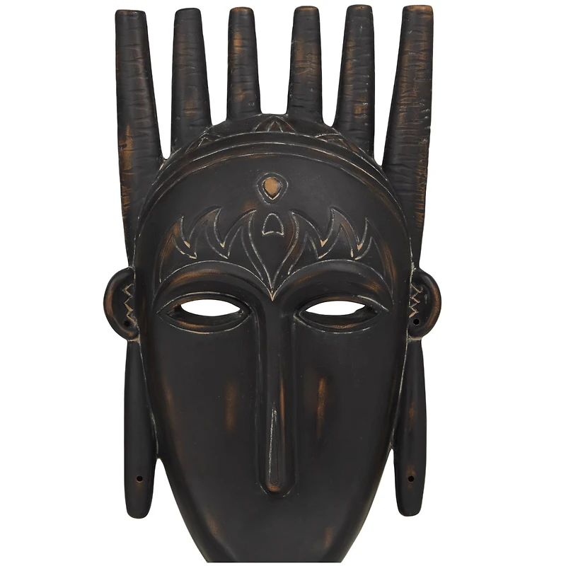 Black Polystone Handmade Carved Mask Sculpture Set