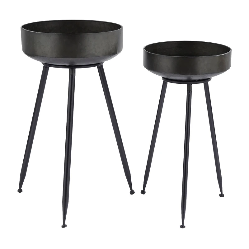 Set of 2" Black Metal Modern Planter, 20" x 20" x 20"