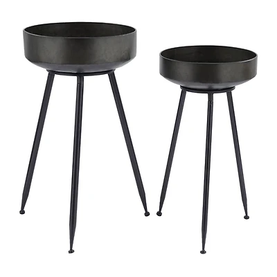 Set of 2" Black Metal Modern Planter, 20" x 20" x 20"