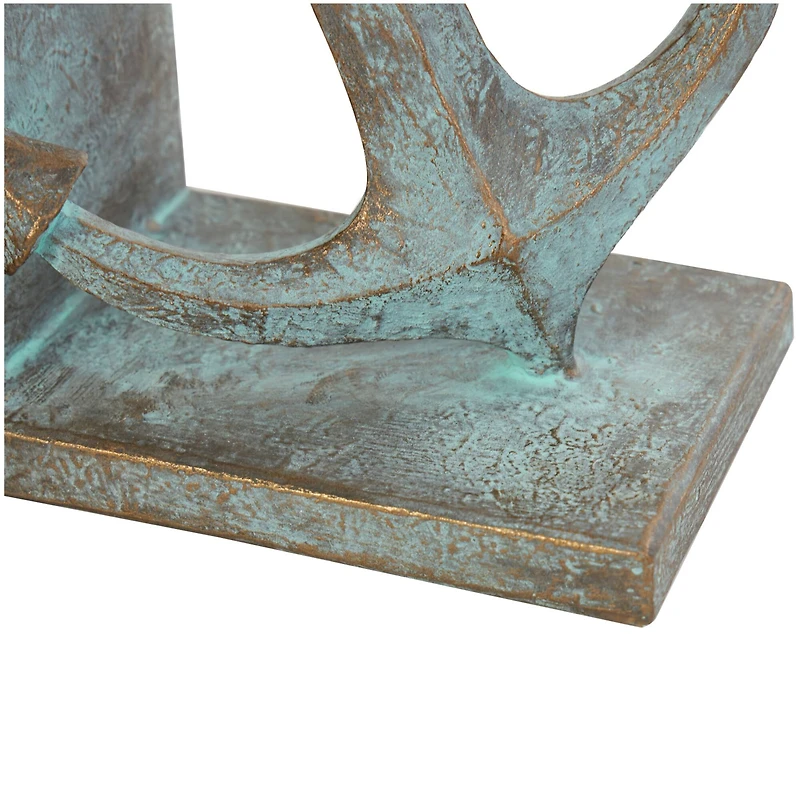 8.5" Blue Polystone Anchor Distressed Patina Bookends with Gold Foil Accents Set