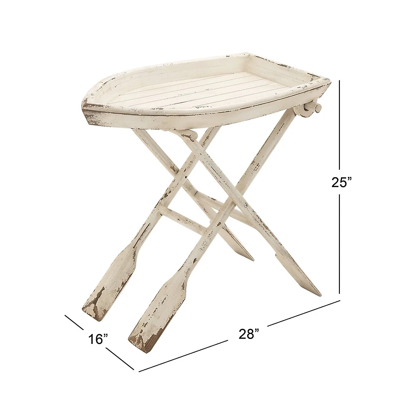 25" White Chinese Fir Coastal Accent Table