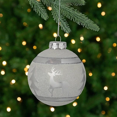 3.5" White & Silver Glass Ball Ornament