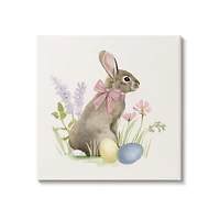 Stupell Industries Easter Bunny Rabbit Bow Spring Flowers & Eggs Canvas Wall Art