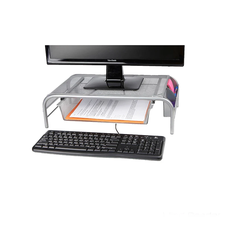 Mind Reader Silver Metal Mesh Monitor Riser Stand & Desk Drawer Organizer Set