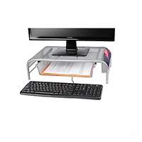 Mind Reader Silver Metal Mesh Monitor Riser Stand & Desk Drawer Organizer Set