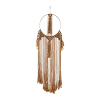 Brown Fabric Intricately Weaved Macrame Wall Decor with Beaded Fringe Tassels 10" x 1" x 38"