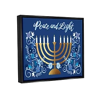 Stupell Industries Peace & Light Floral Hanukkah Menorah Framed Floater Canvas Wall Art