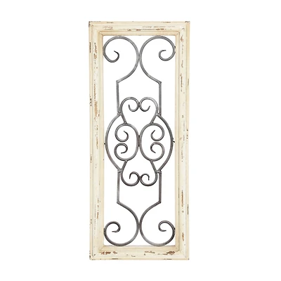 25" White Farmhouse Ornamental Wood & Metal Wall Décor