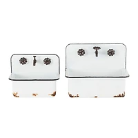 White Metal Wash Basin Planter Set