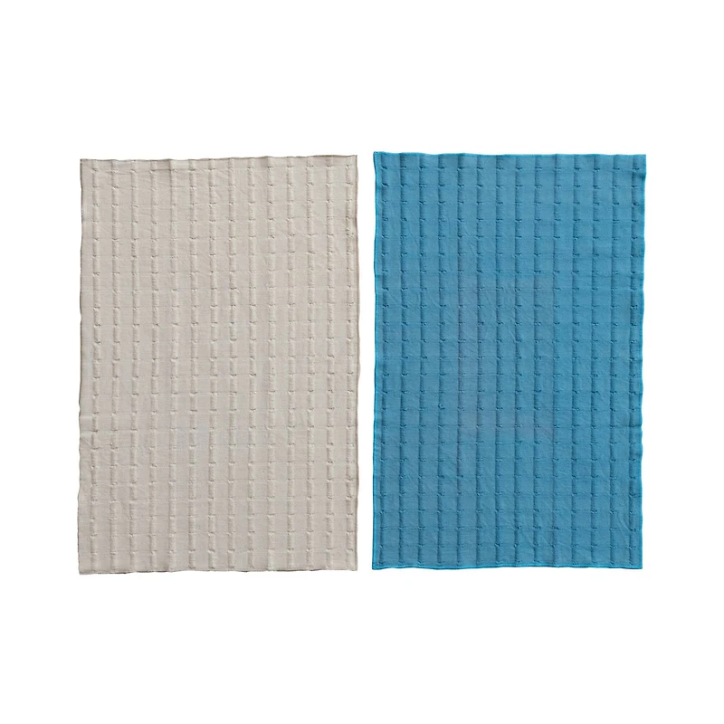 Hello Honey® Natural & Blue Cotton Dobby Tea Towels Set