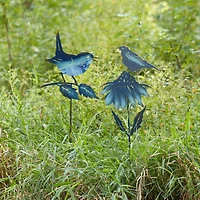 Bird & Flower Cut Out Metal Garden Stakes Set