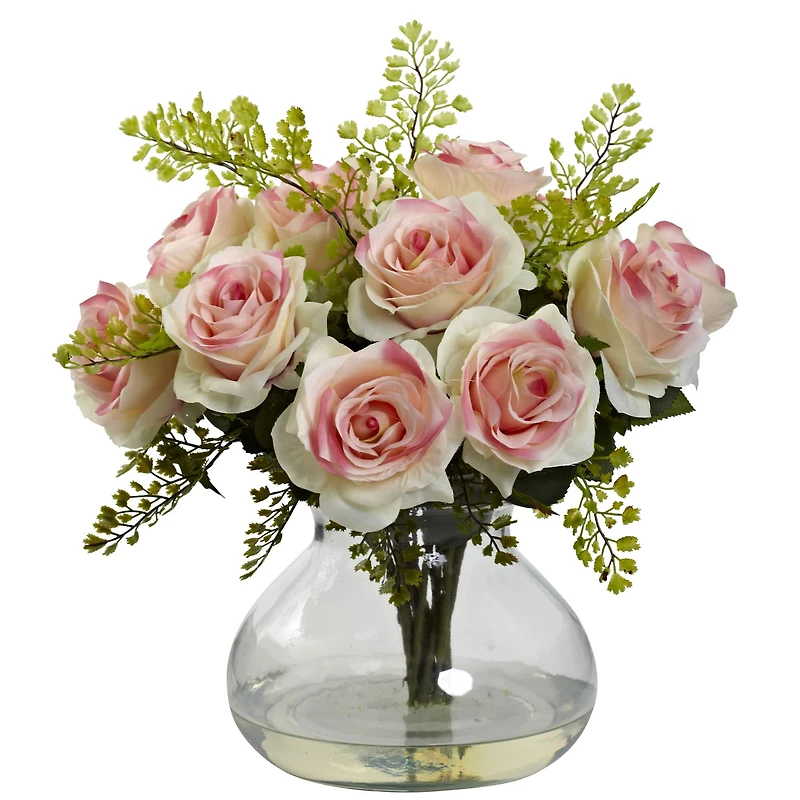 14" Light Pink Rose & Maidenhair Floral Arrangement in Vase