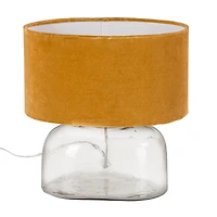 Hello Honey® 14" Modern Table Lamp with Glass Base & Mustard Yellow Velvet Shade