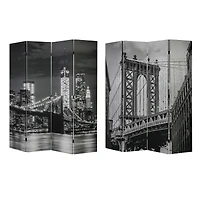 American Art Decor™ 6ft. Double-Sided 4-Panel Black and White Brooklyn Bridge, Manhattan Bridge Photo Canvas Privacy Screen