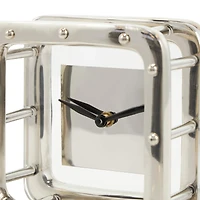 6" Silver Aluminum Geometric Dimensional Open Frame Clock