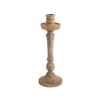 15" Hand-Carved Mango Wood Taper Candle Holder