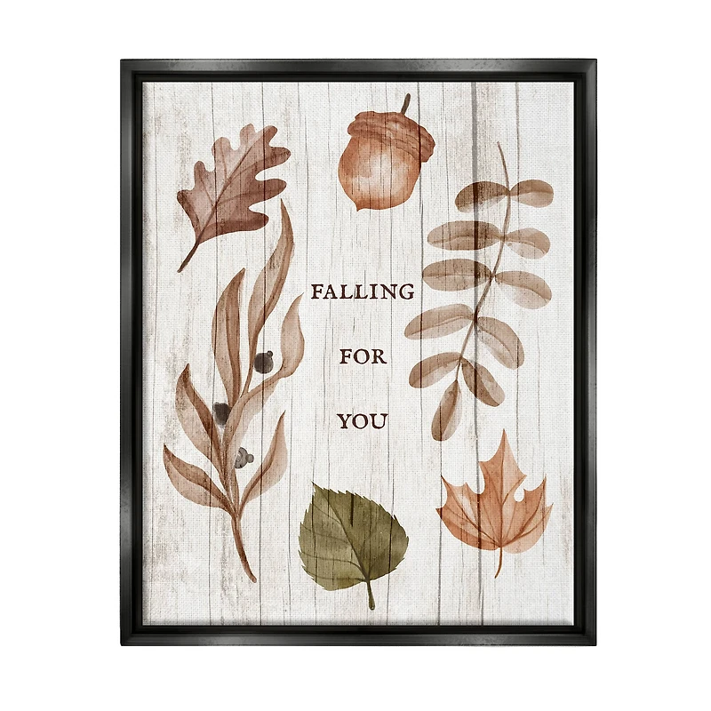 Stupell Industries Falling For You Fall Botanicals Framed Floater Canvas Wall Art