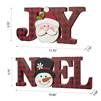 Glitzhome® 2-Piece JOY and NOEL Wooden Christmas Plaid Table Décor