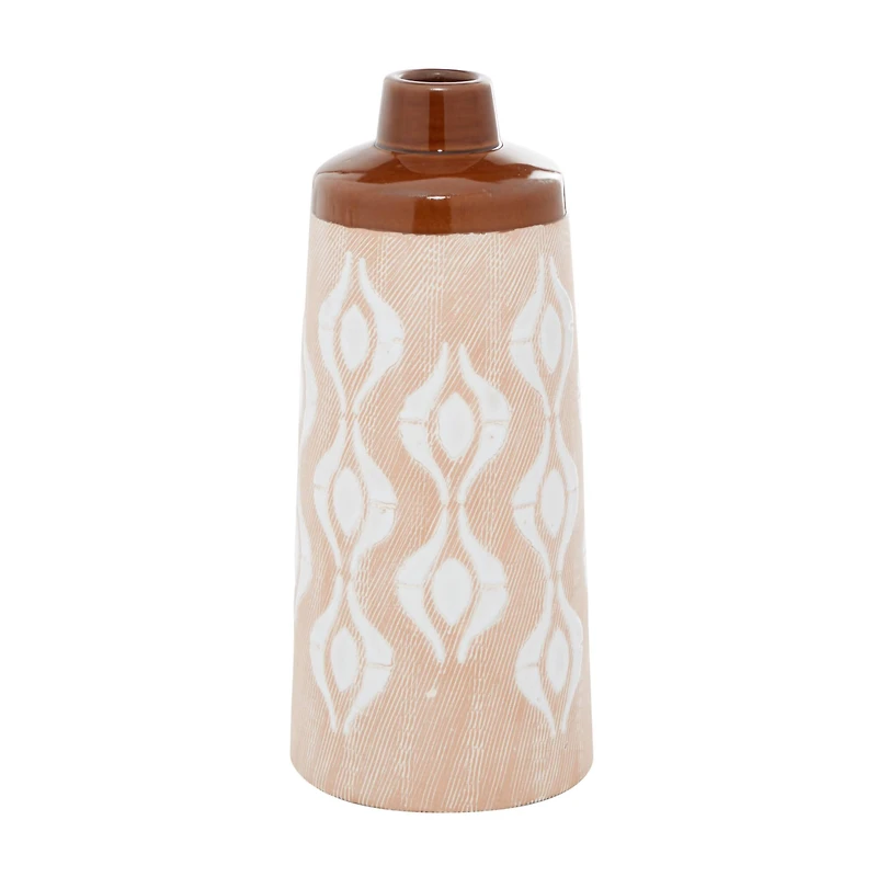 Tan Porcelain Traditional Vase 12" x 5" x 5"
