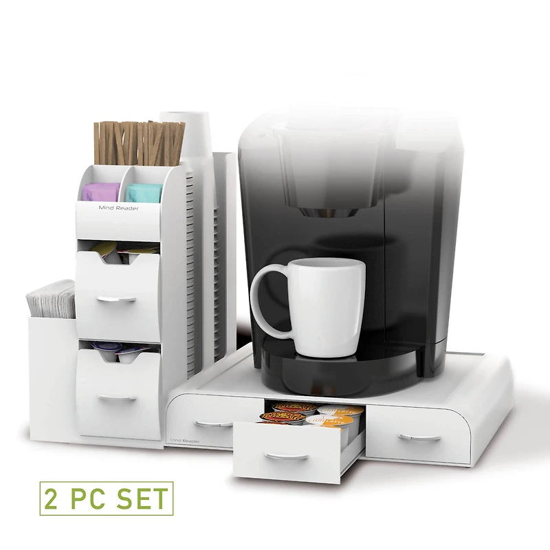 Mind Reader White 2-Piece Single Serve Coffee Pod Drawer and Condiment Organizer Caddy Station