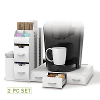 Mind Reader White 2-Piece Single Serve Coffee Pod Drawer and Condiment Organizer Caddy Station