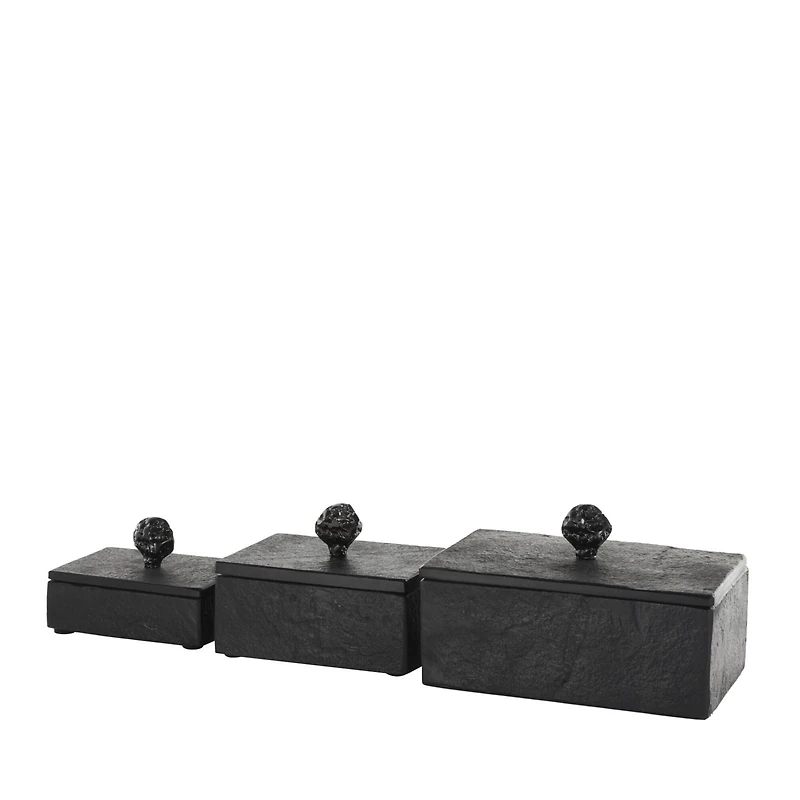 Black Textured Decorative Box Set with Knobs