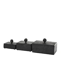 Black Textured Decorative Box Set with Knobs