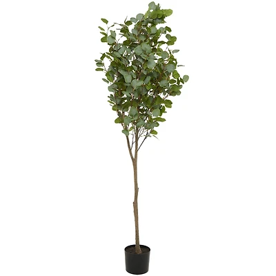 70" Green Faux Foliage Eucalyptus Artificial Tree With Black Plastic Pot