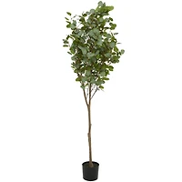 70" Green Faux Foliage Eucalyptus Artificial Tree With Black Plastic Pot