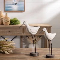 Carved Wood Sea Bird on Metal Stands Set