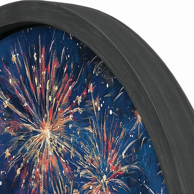 20" Goldens Watching Fireworks Round Framed Print